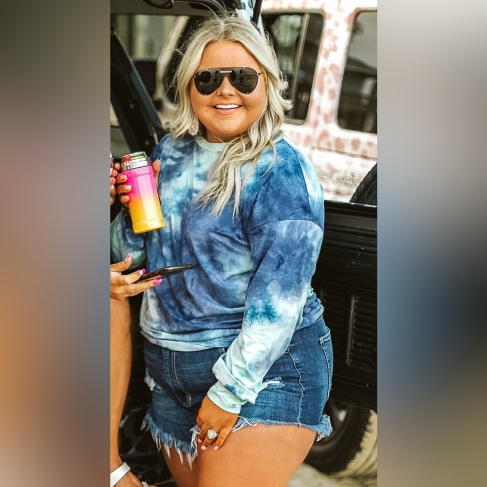 New GLITZY GIRLZ Long Sleeve Blue Tie Dye Top/Shirt~ Sz 2xl